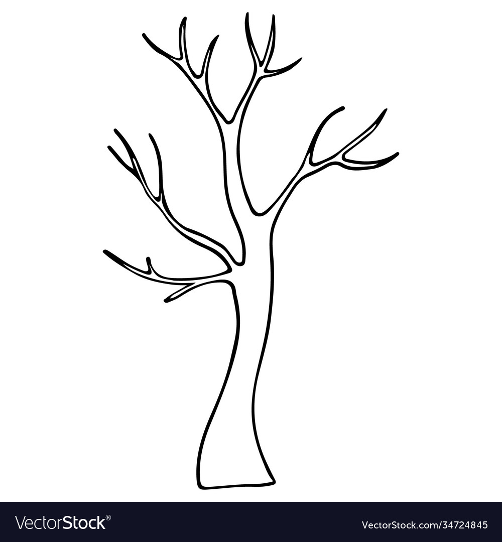 Old tree simple outline Royalty Free Vector Image