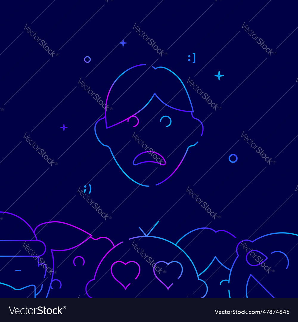 Sad teen boy gradient line icon