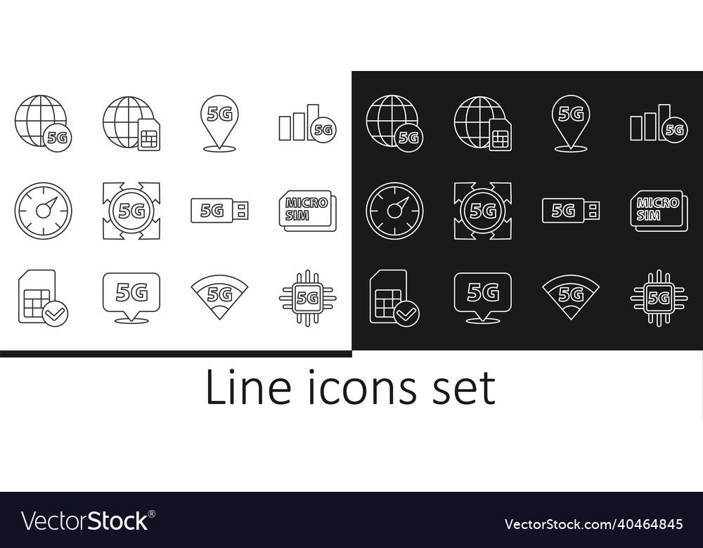 Set line processor 5g micro sim card location vector image Set line processor 5g micro sim card location