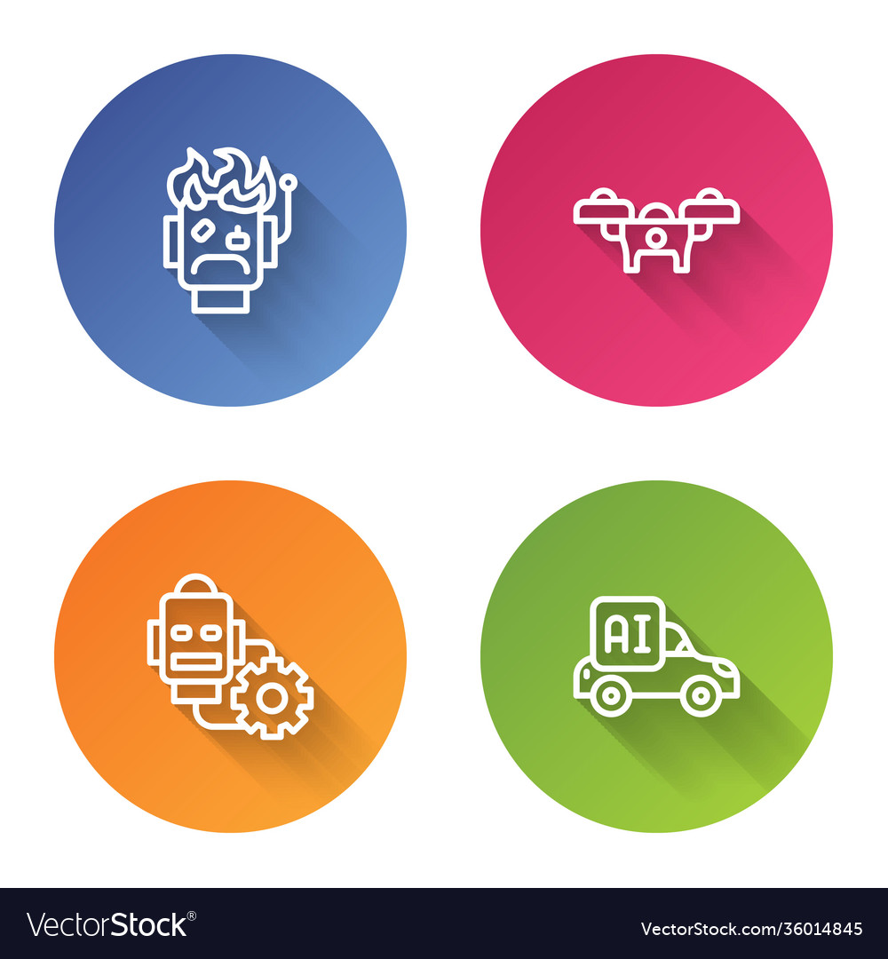 Set line robot burned out drone setting vector image Set line robot burned out drone setting