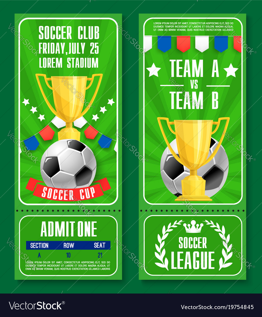 Tickets of football soccer team Royalty Free Vector Image