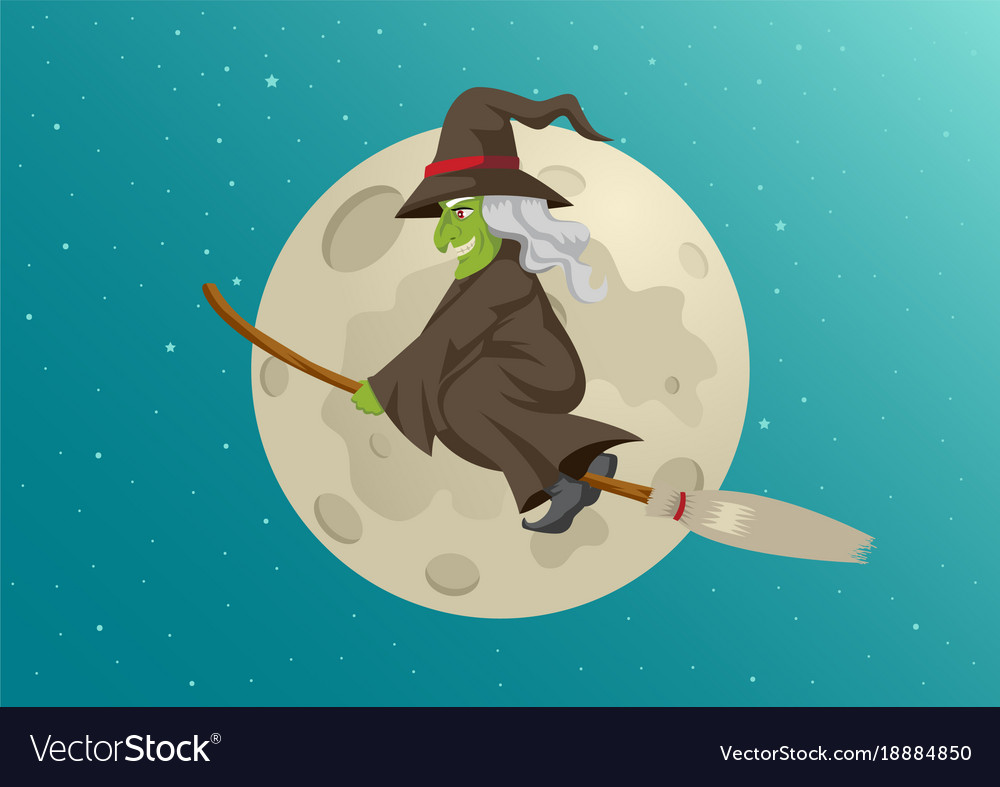 Cartoon Of A Witch Flying With Her Broom During Vector Image