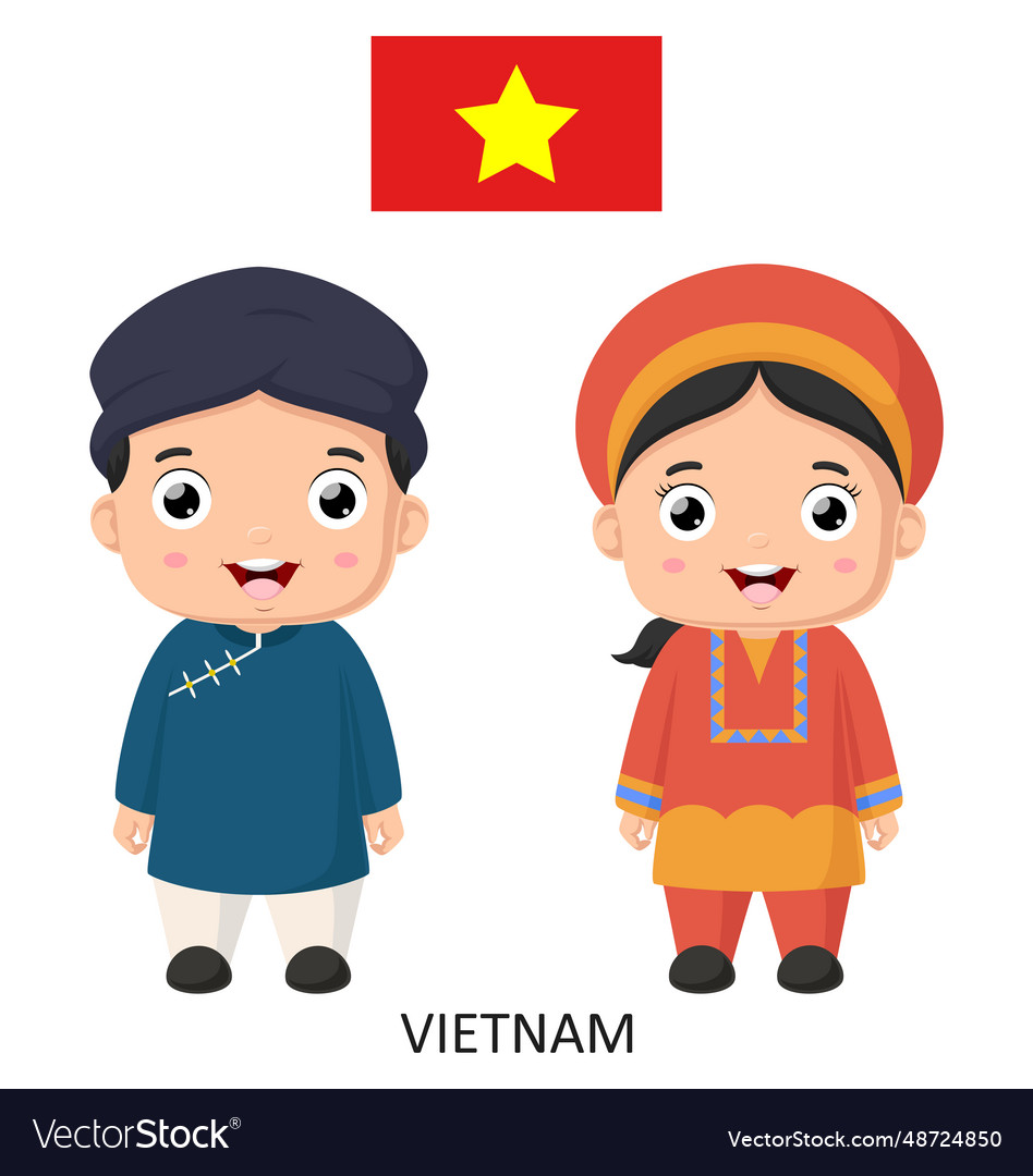 Cute vietnam boy and girl in national clothes Vector Image