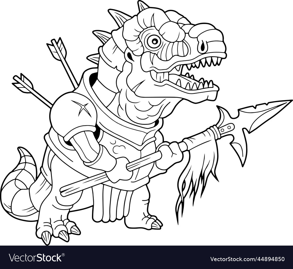 Fantasy knight dinosaur coloring book Royalty Free Vector