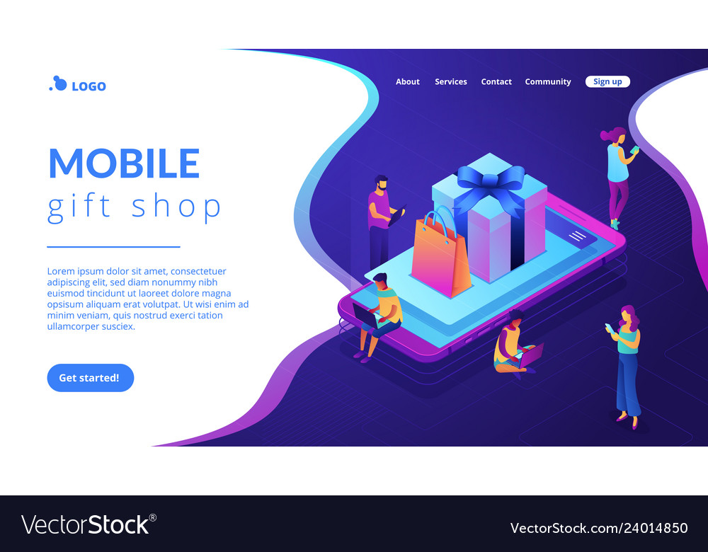 Mobile store app isometric 3d landing page Vector Image