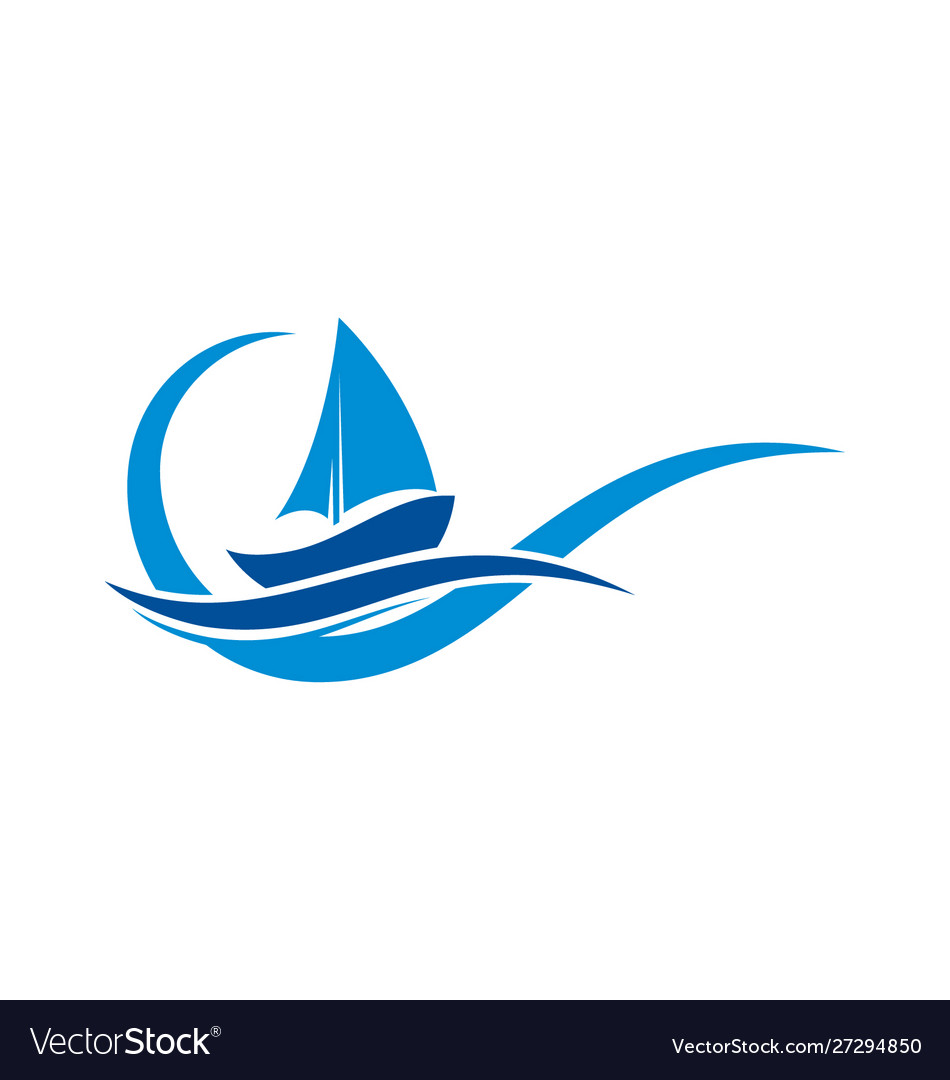 Sailboat logo with ocean wave sing symbol vector image