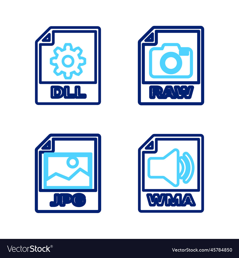 Set line wma file document jpg raw and dll icon vector image Set line wma file document jpg raw and dll icon