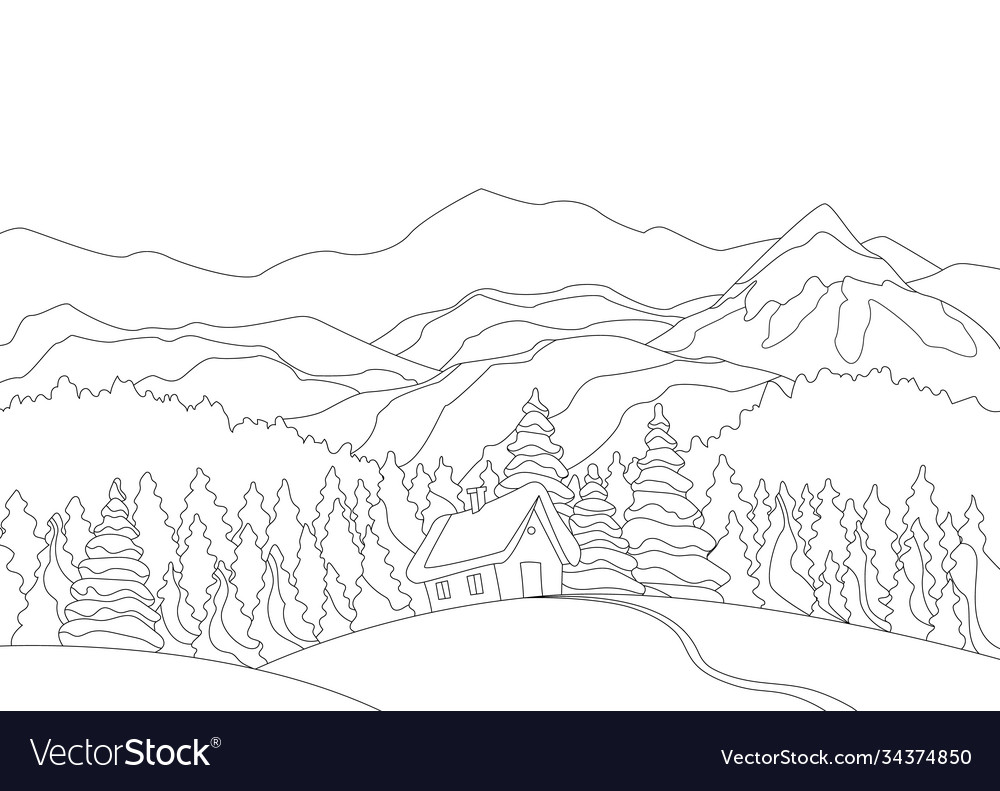 Winter mountains snowy landscape with snow houses