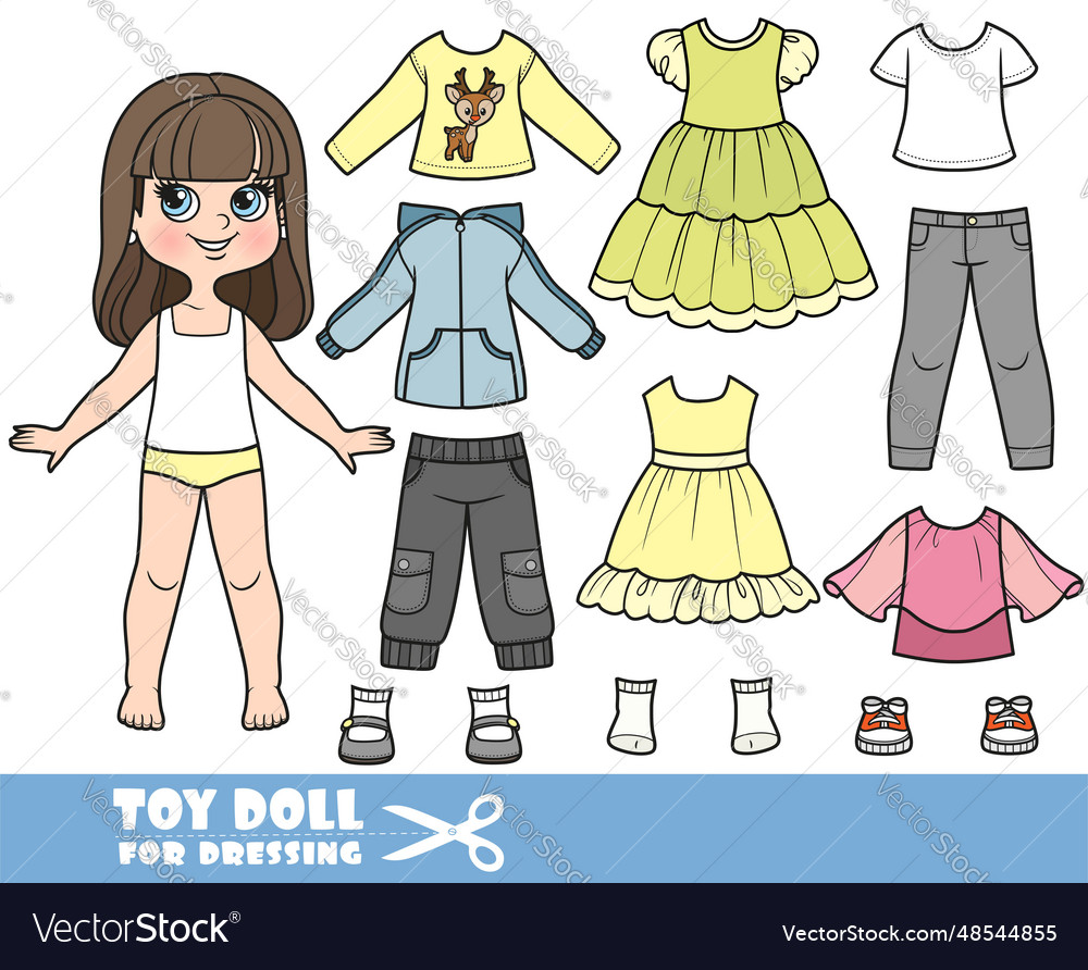 Cartoon brunette girl and clothes separately Vector Image