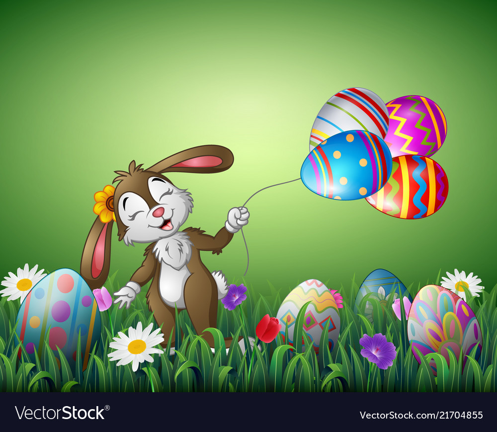 Cute easter bunny holding an egg balloon Vector Image