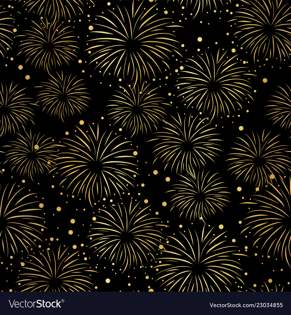 Firework seamless pattern gold foil black Vector Image