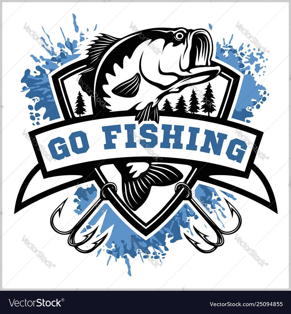 Fishing logo bass fish with club emblem fishing Vector Image