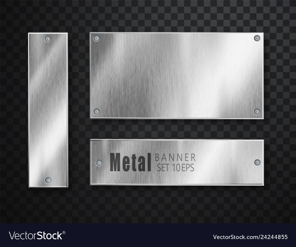 Metal banners set realistic brushed