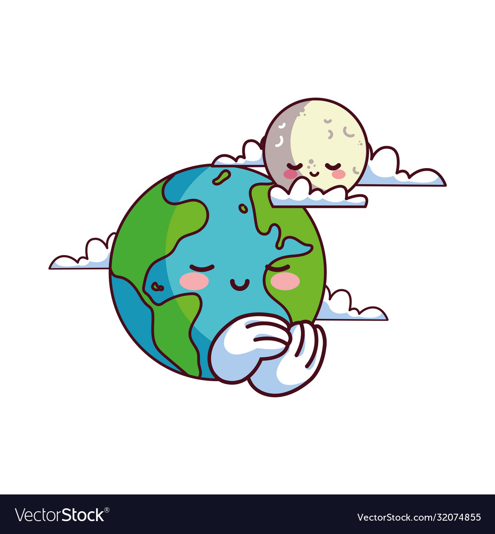 Moon and earth happy accompanied