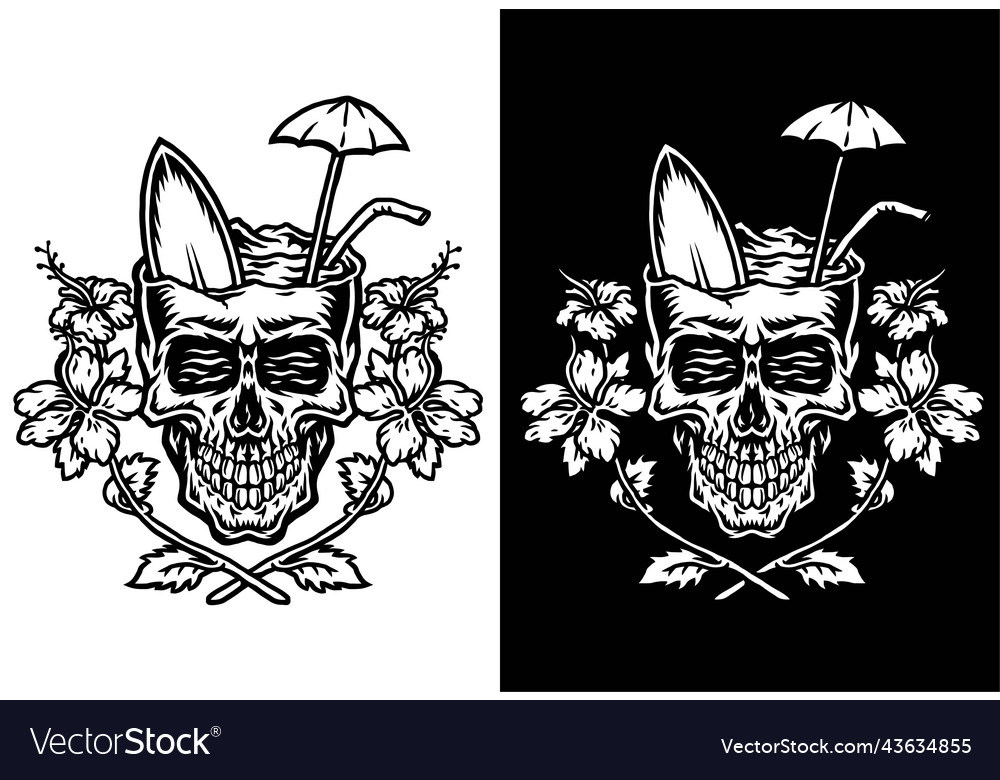 Skull summer beach t-shirt graphic design vector image Skull summer beach t-shirt graphic design