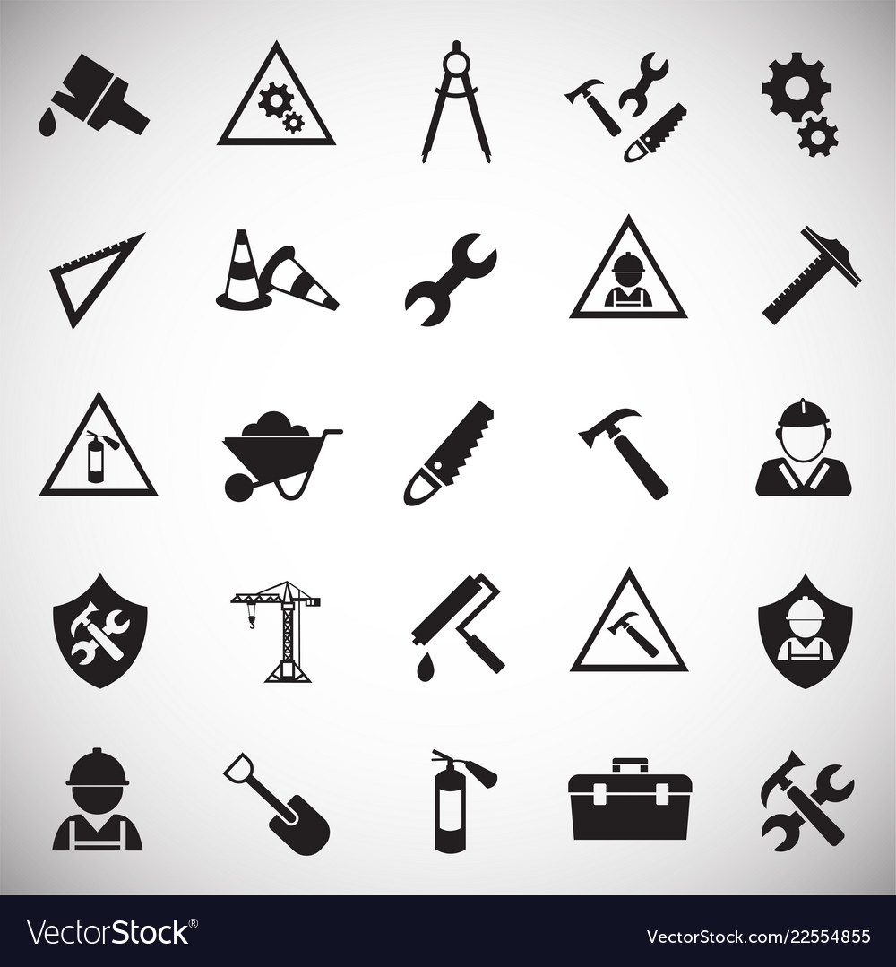Tool and construction set on white background