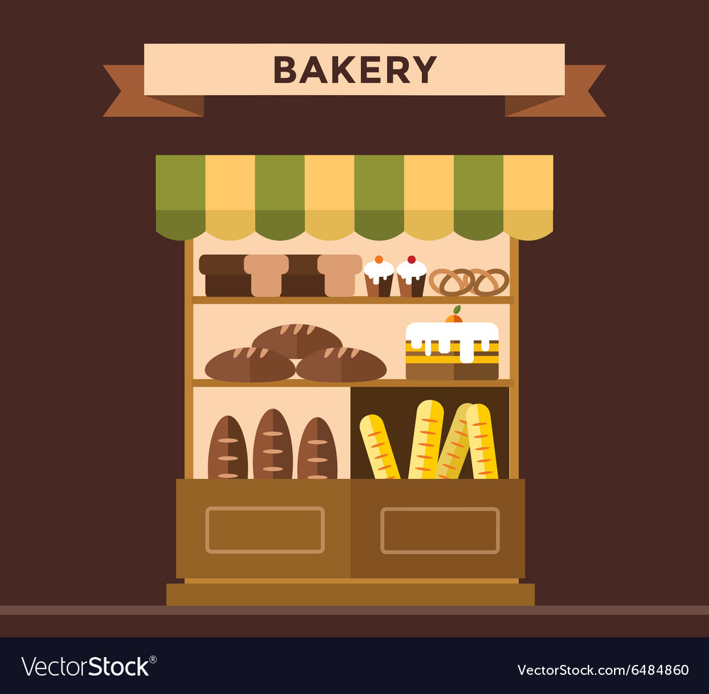 Bakery shop stall with products Royalty Free Vector Image