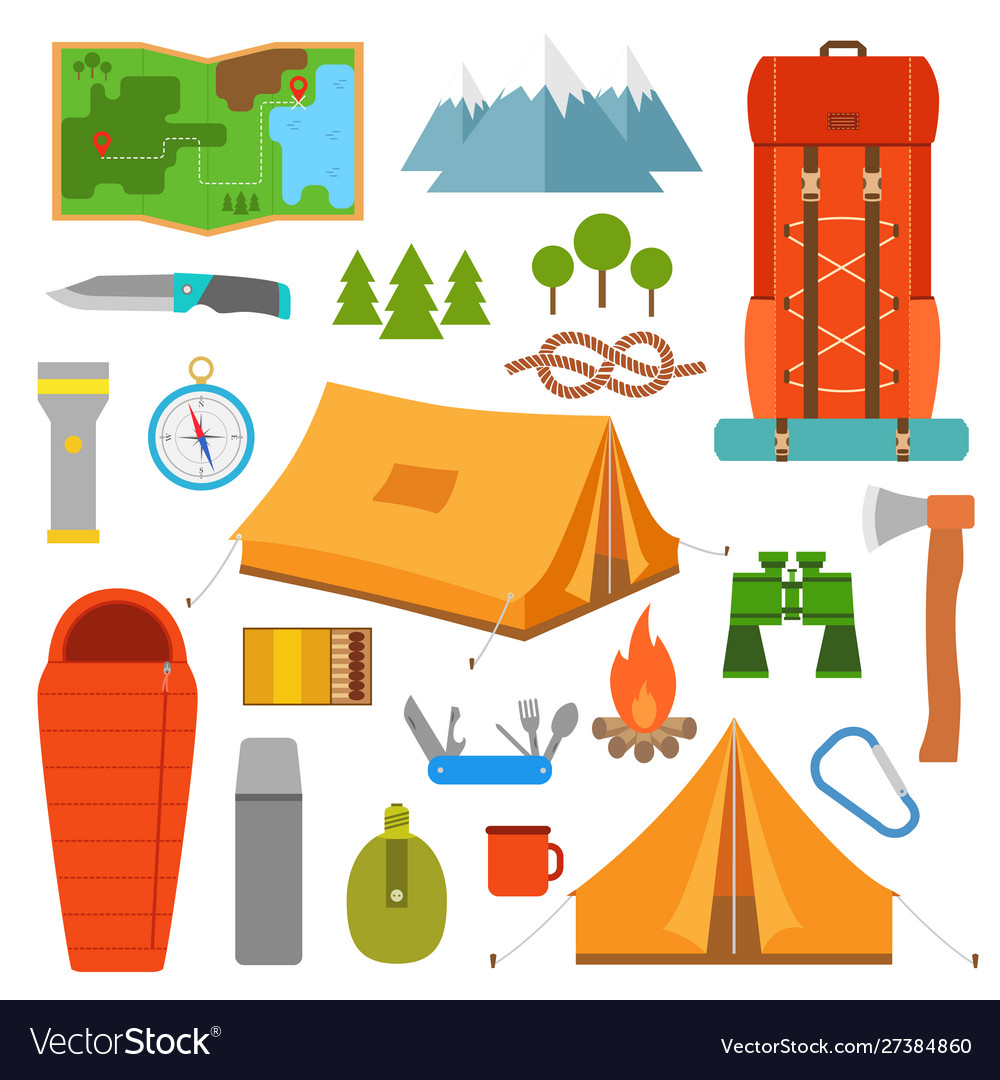 Camping icons set hike outdoor elements vector image Camping icons set hike outdoor elements