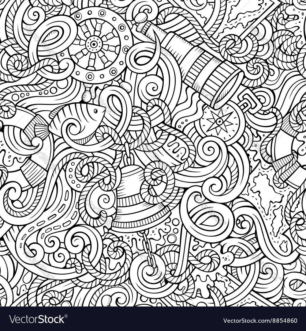 Cartoon hand-drawn nautical doodles seamless Vector Image