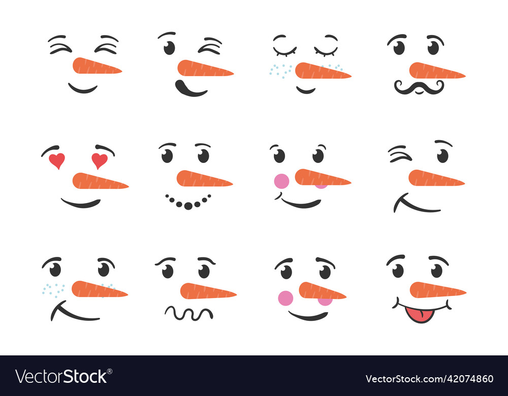 Christmas snowman faces winter hand drawn doodle vector image Christmas snowman faces winter hand drawn doodle