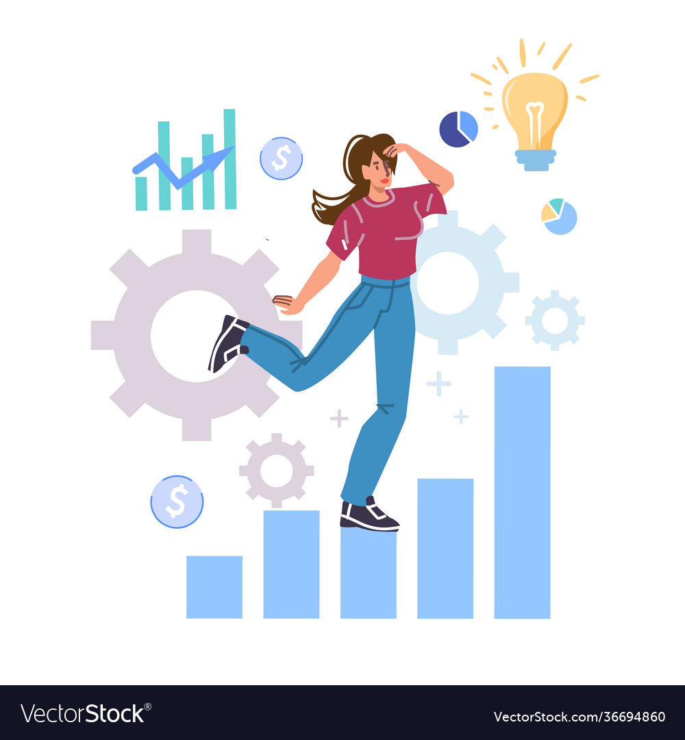 Flat cartoon woman charactergoal achievement Vector Image Flat cartoon woman charactergoal achievement Vector Image