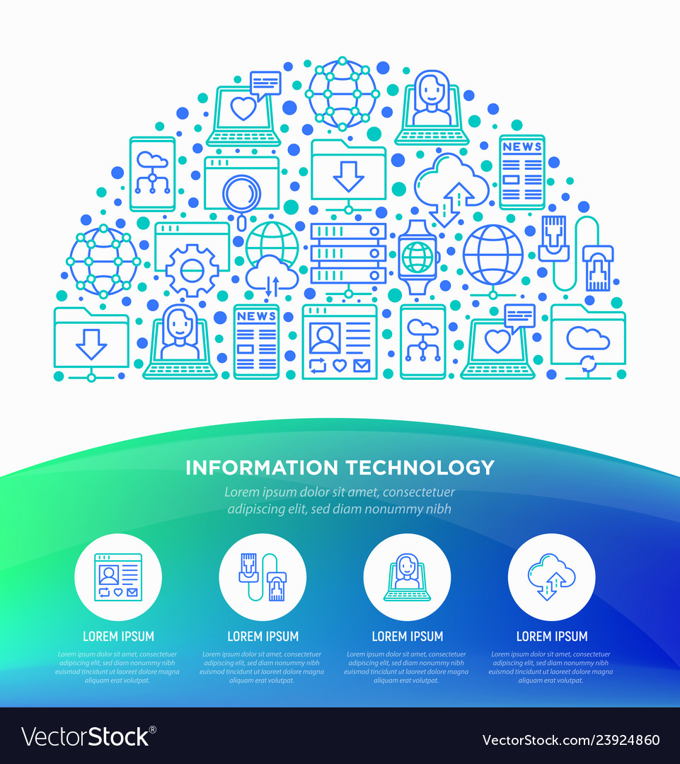 Information technology in half circle line icons