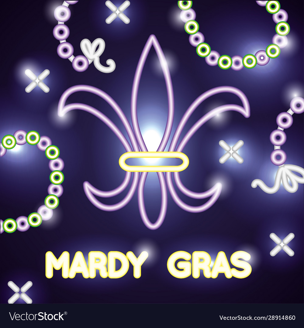 Mardi Grasetikett mit Neonlichter Emblem