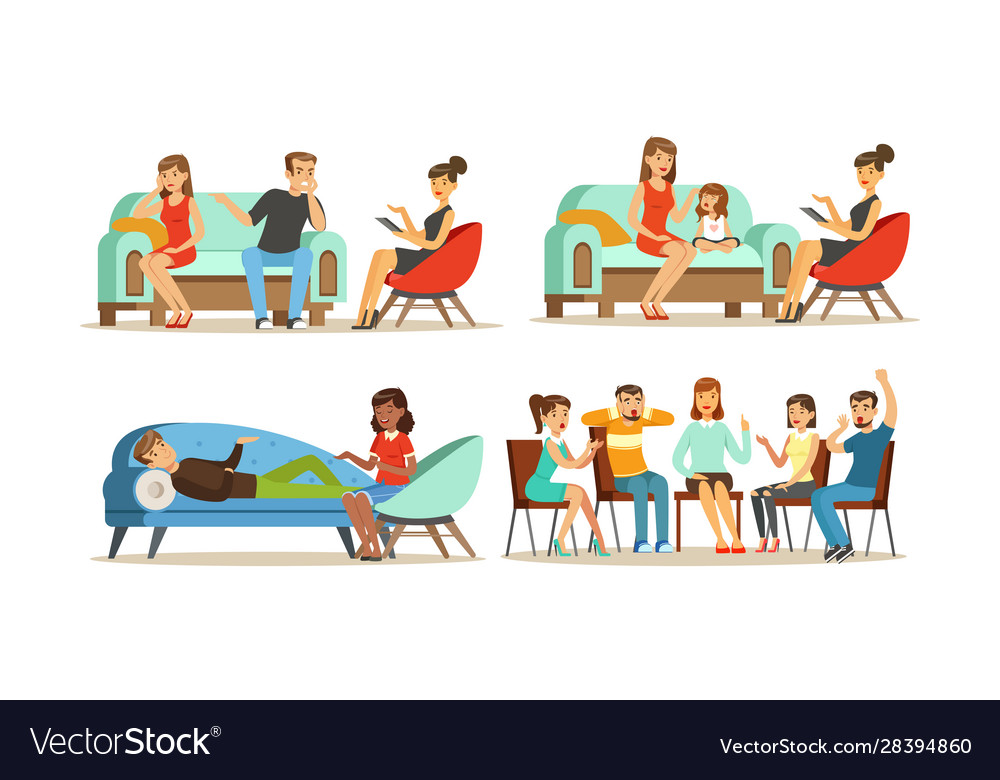 People visiting female psychologist Royalty Free Vector