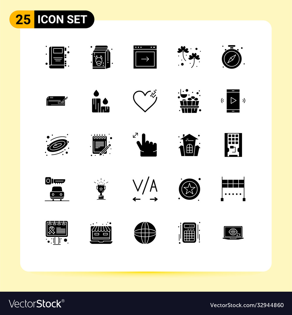 Solid glyph pack 25 universal symbols stop