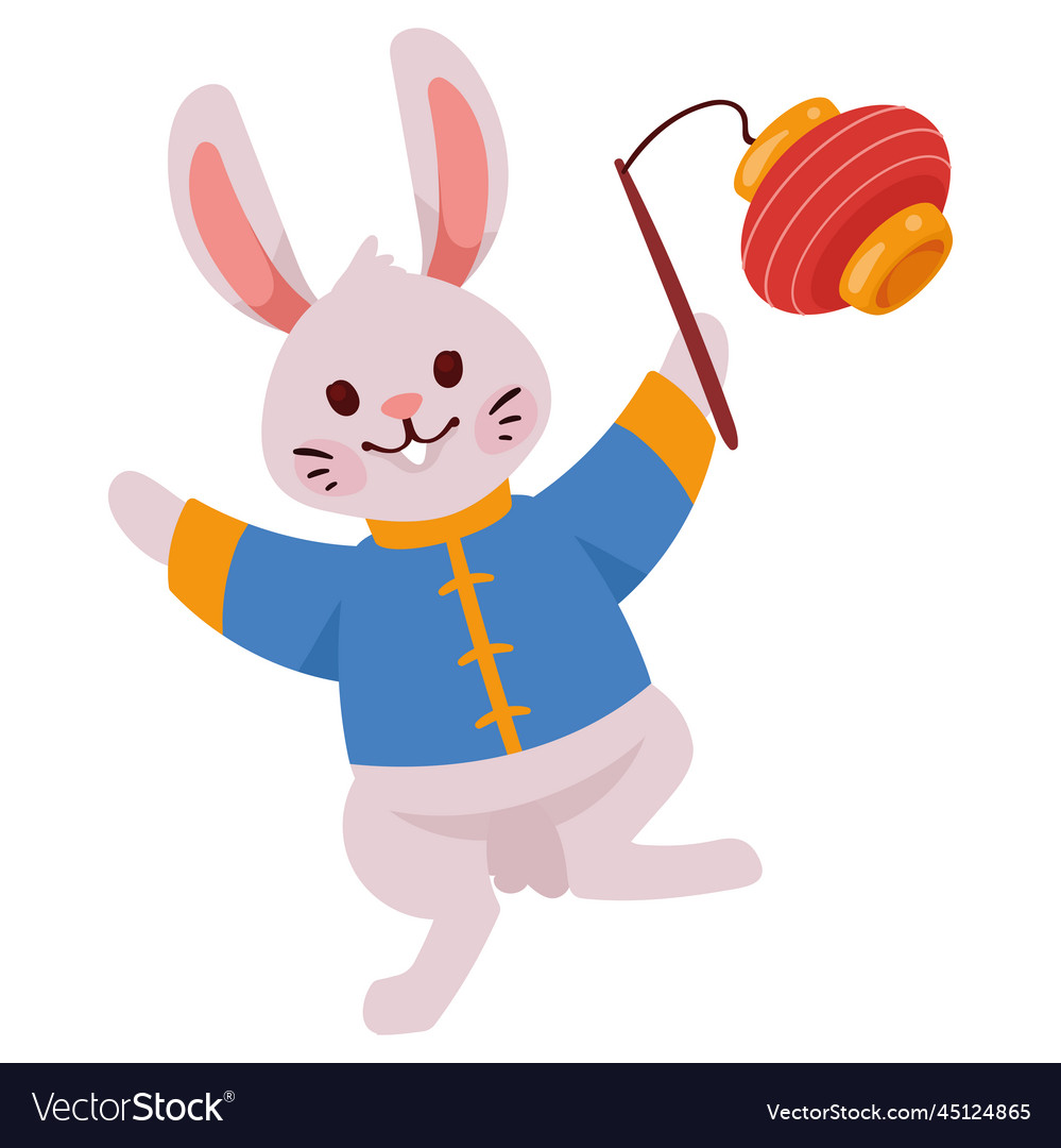 Asian rabbit with lantern Royalty Free Vector Image