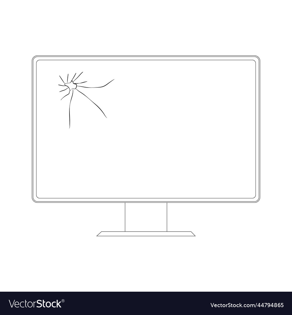 Broken monitor in outline style on a white