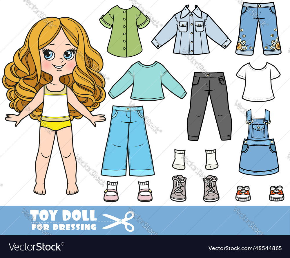 Cartoon girl with big curls and clothes Royalty Free Vector