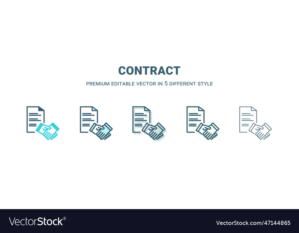 Contract icon in 5 different style outline filled vector image Contract icon in 5 different style outline filled