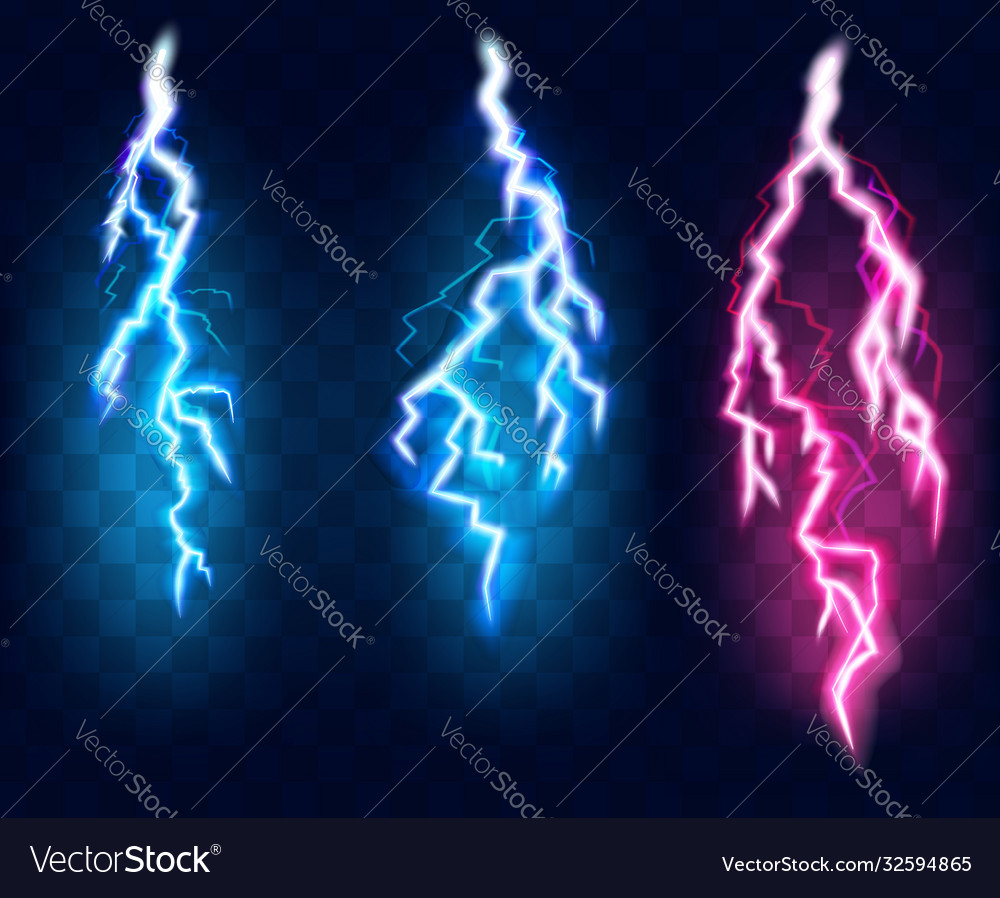 Flashes lightning set isolated on transparent Vector Image
