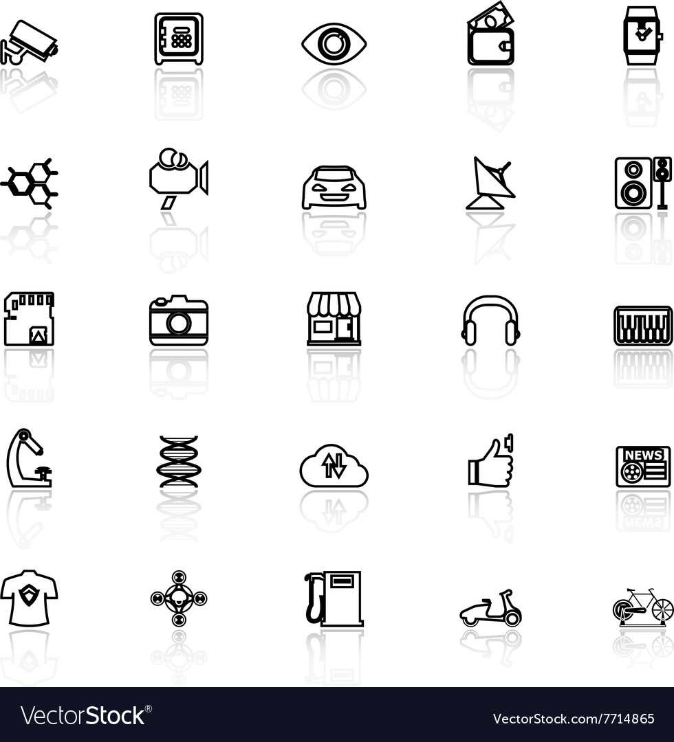 Hitechnology line icons with reflect on white