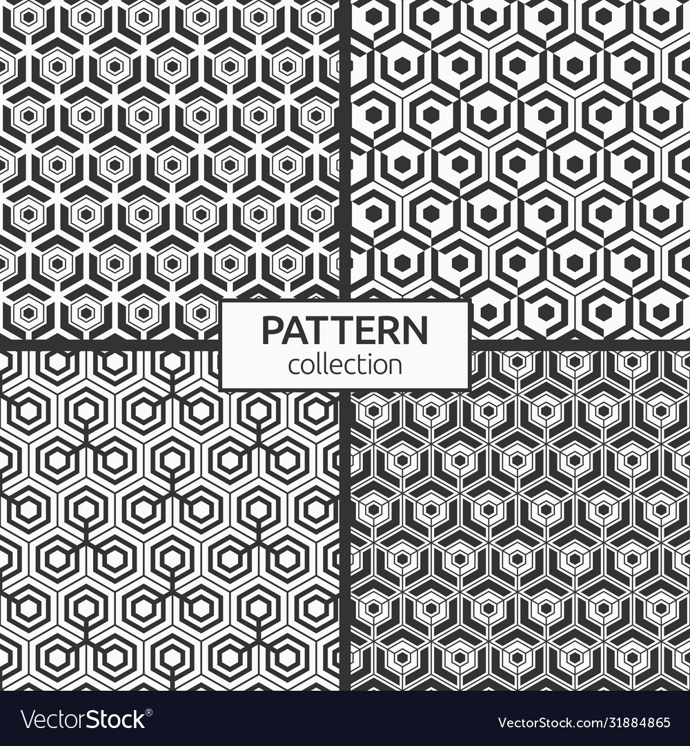 Set four seamless hexagons patterns vector image Set four seamless hexagons patterns