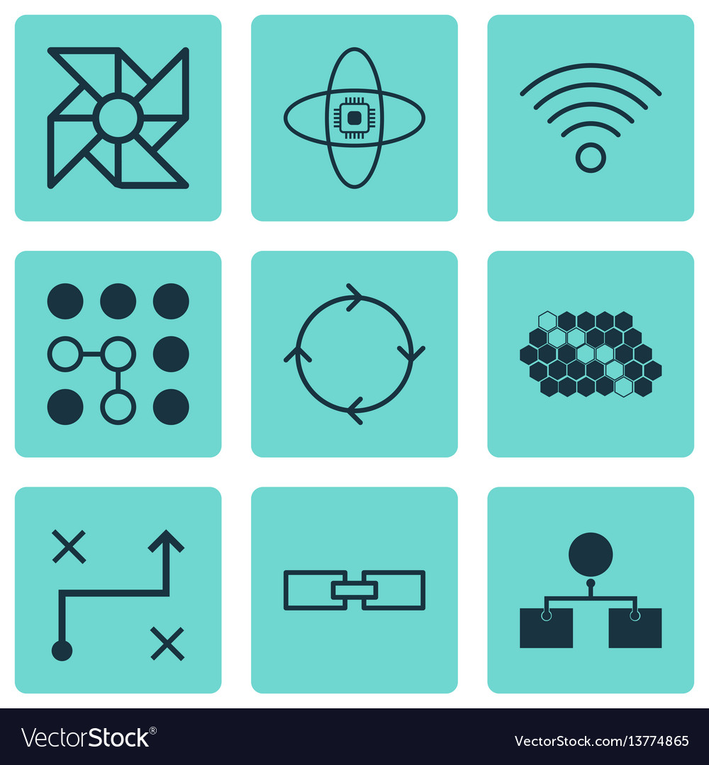 Set of 9 machine learning icons includes solution Vector Image