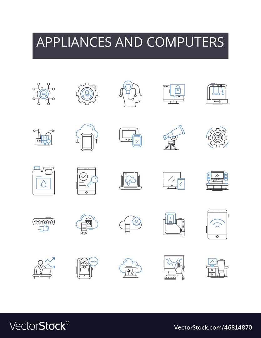 Appliances and computers line icons collection