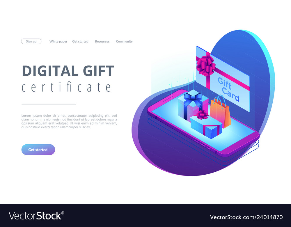 Digital gift card isometric 3d landing page Vector Image