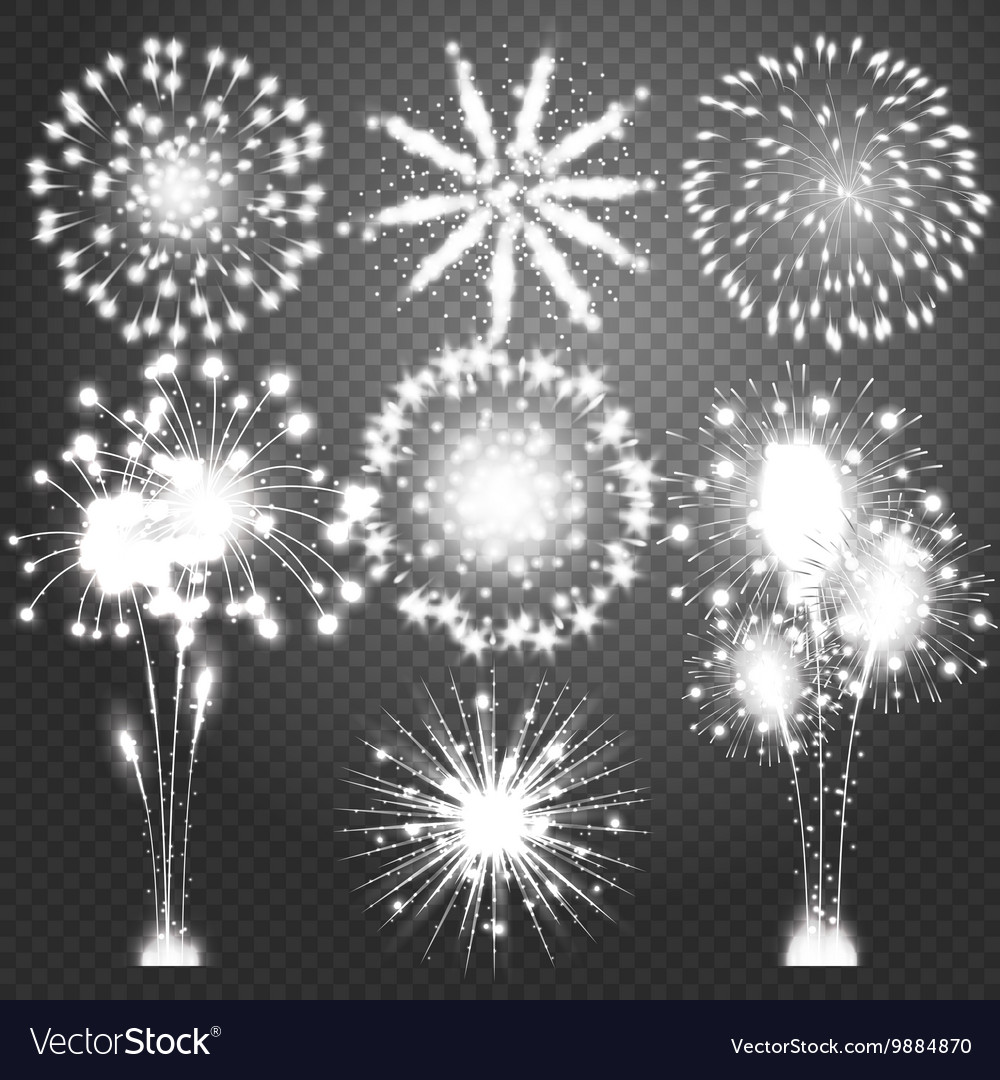 Firework bursting in various shapes sparkling