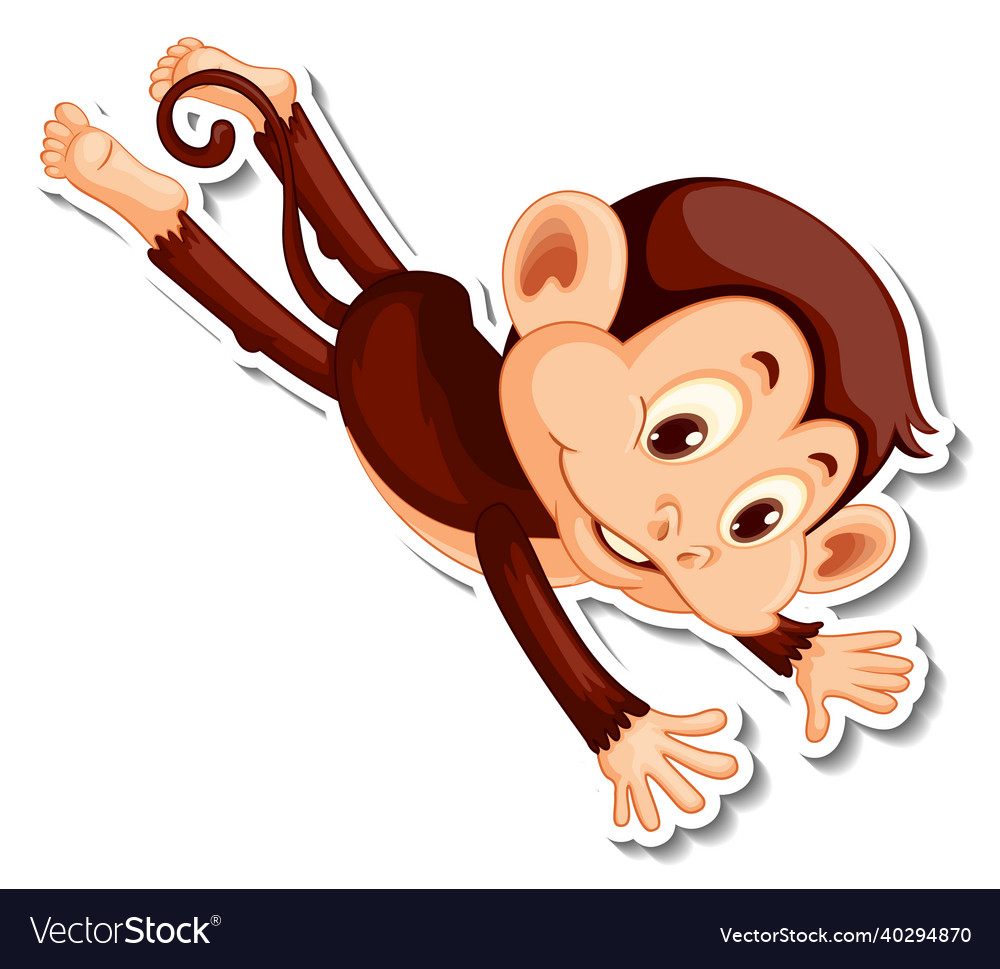 Flying monkey cartoon character sticker Royalty Free Vector