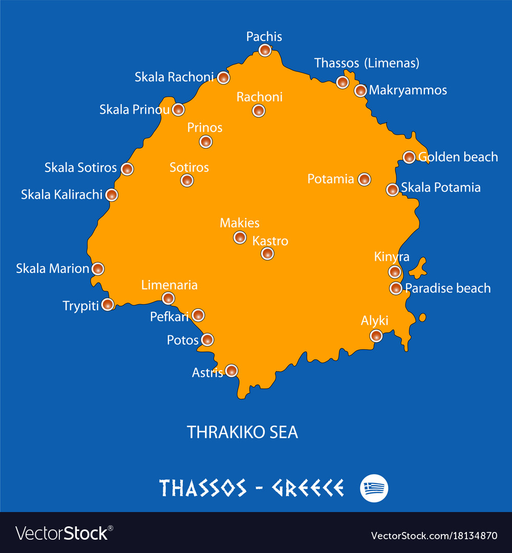 Island thassos in greece orange map and blue Vector Image