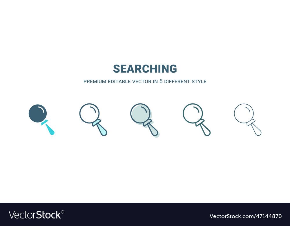 Searching icon in 5 different style outline vector image Searching icon in 5 different style outline