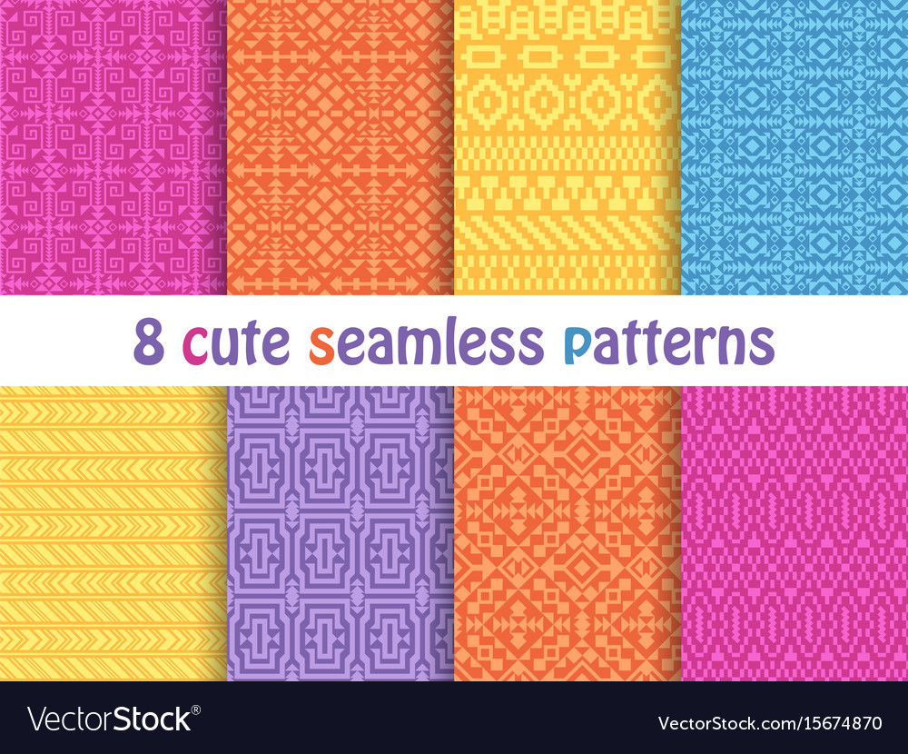 Set of cute bright seamless patterns abstract