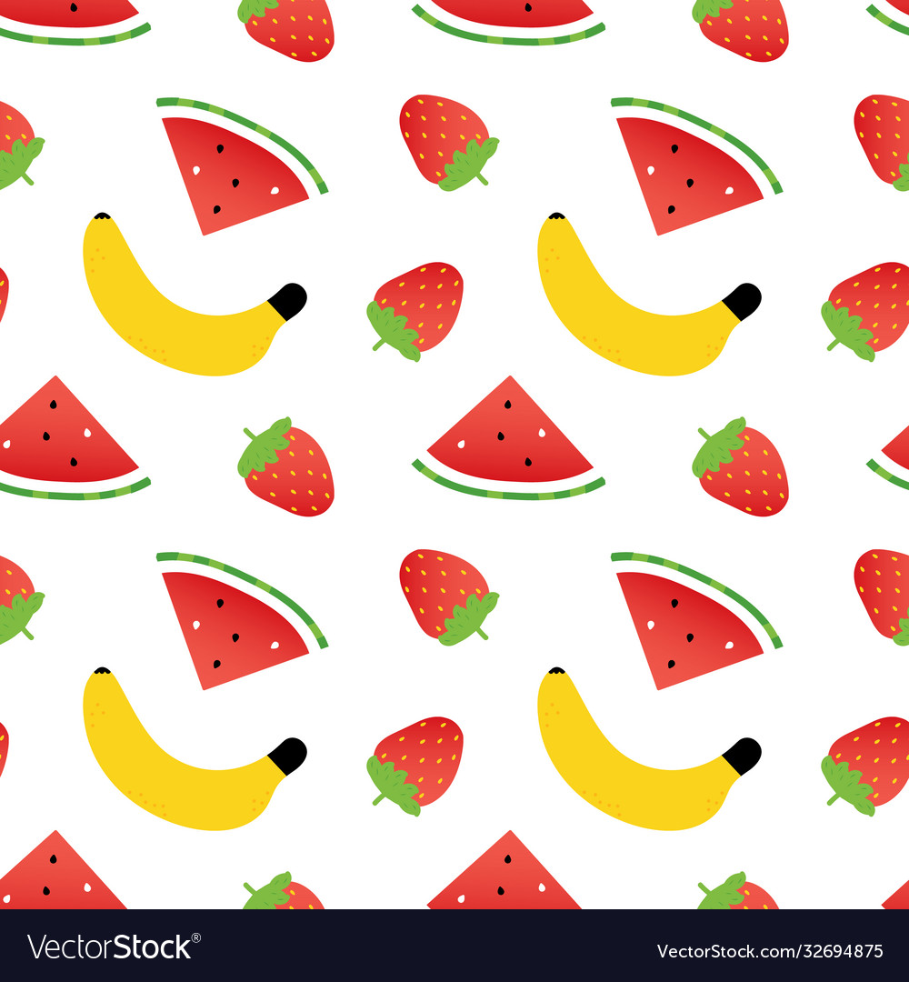Banana strawberry watermelon seamless pattern vector image Banana strawberry watermelon seamless pattern