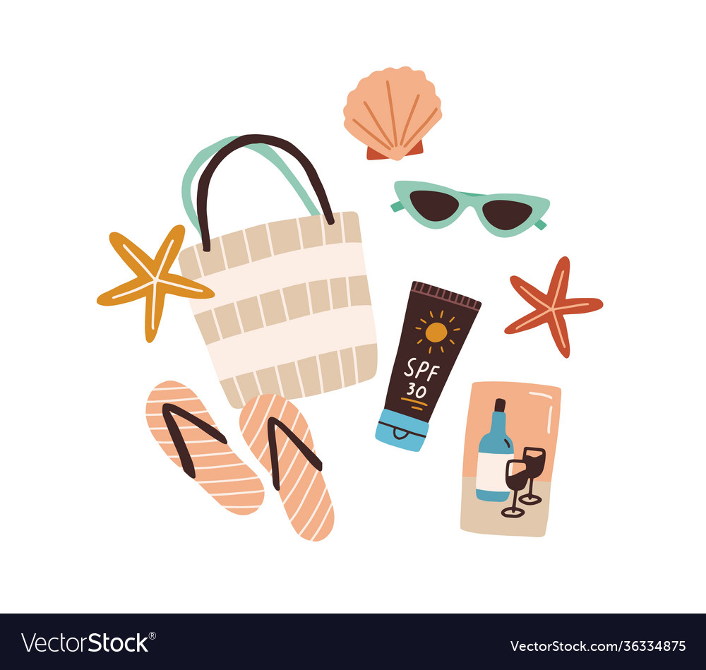 Strandtasche oder Geldbörse mit Sonnenbrille Flip-Flops