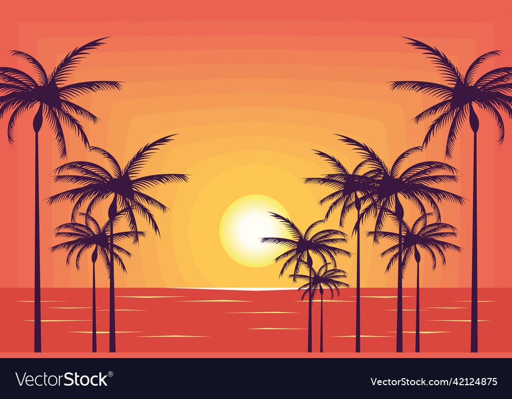 Beach seascape sunset Royalty Free Vector Image