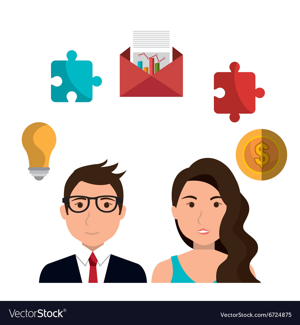 Business people with icons graphic design