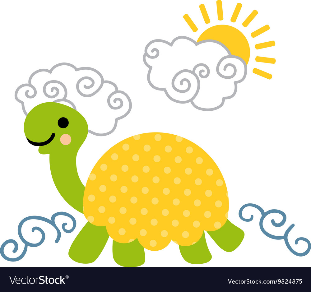 Cute Cartoon Smiling Turtle Swimming In Sea Vector Image