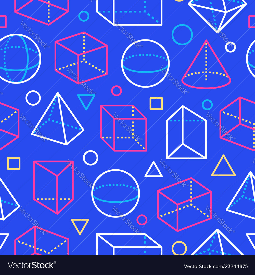 Geometric shapes seamless pattern with flat line